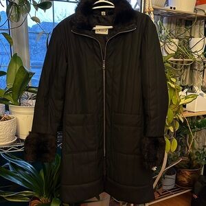 Jessica Vintage Black Puffer Jacket with Fur Accents